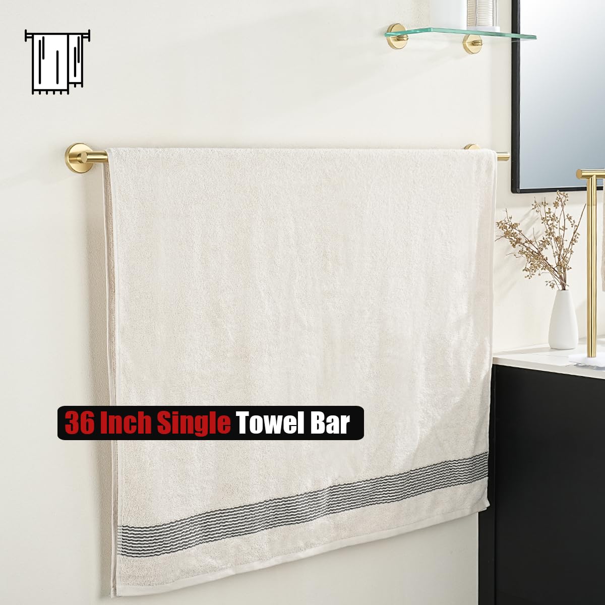 Jqk Bath Towel Bar Gold, 36 Inch 304 Stainless Steel Thicken 1Mm Towel Rack Bathroom, Towel Holder Brushed Golden Wall Mount, To